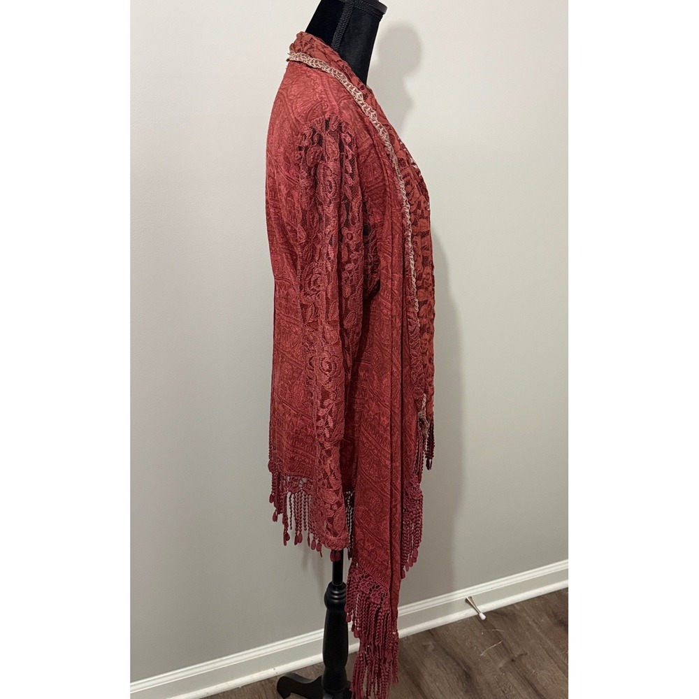 Pretty Angel Lace Fringe Cardigan Womens L/XL Rust Orange Boho Western Romantic - Picture 7 of 16